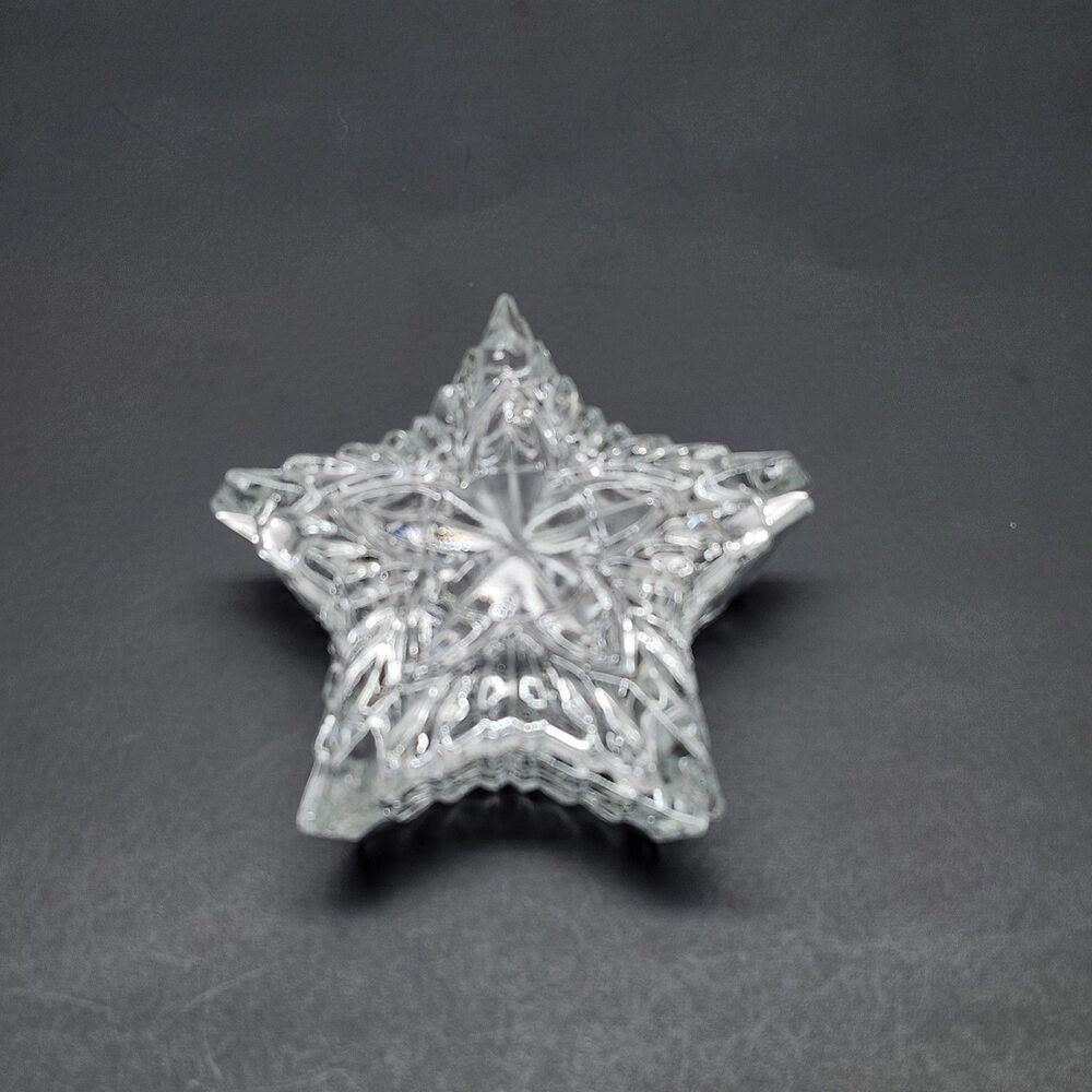 Vtg Clear Glass Star Dish Starburst Diamond Cut Candy Trinket Bowl 4.5" - 5"